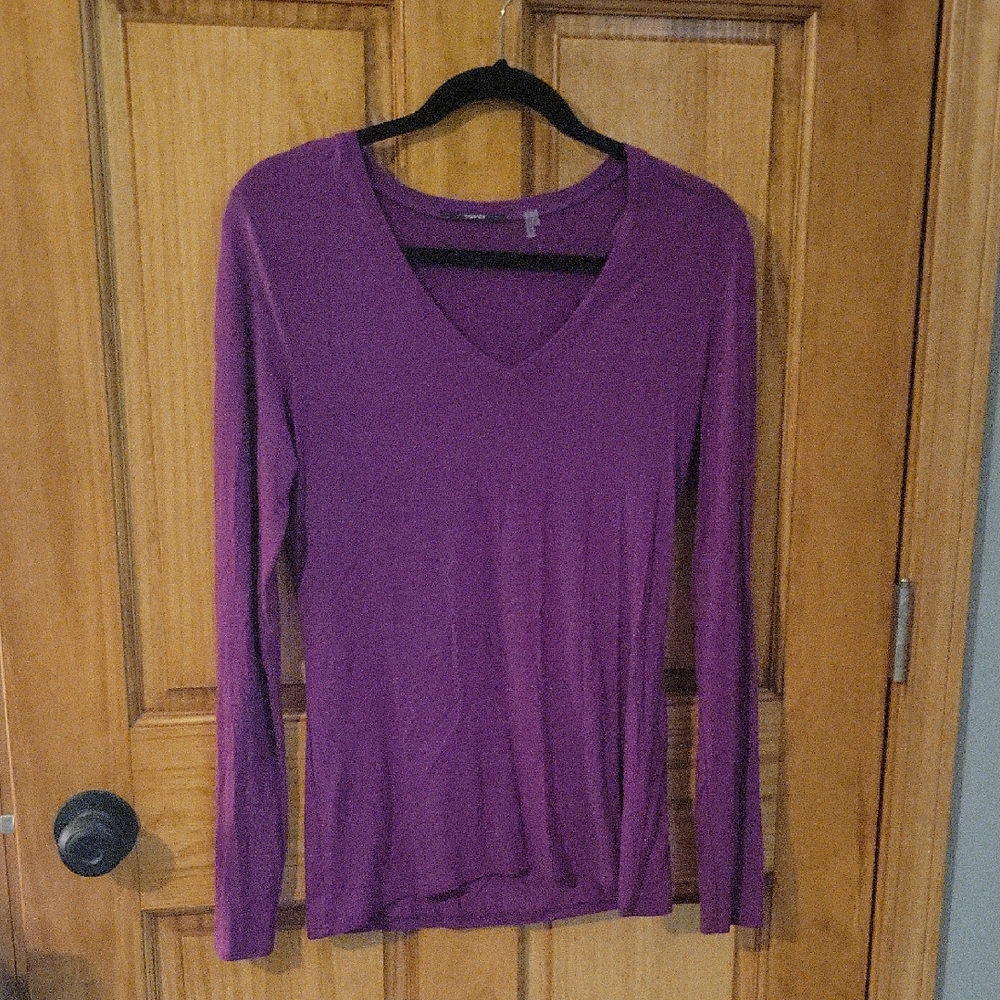 Tahari Purple Long Sleeve V-Neck Top